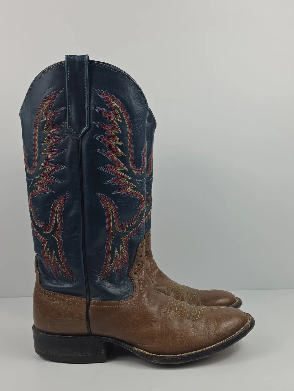 Vintage Rios Of Mercedes Bleu And Brown Leather Cowboy Boots Size 8